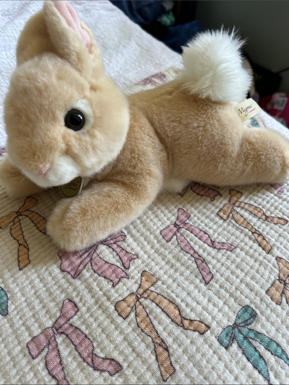 Miyani by Aurora Beige Plush Bunny with soft cotton tail.